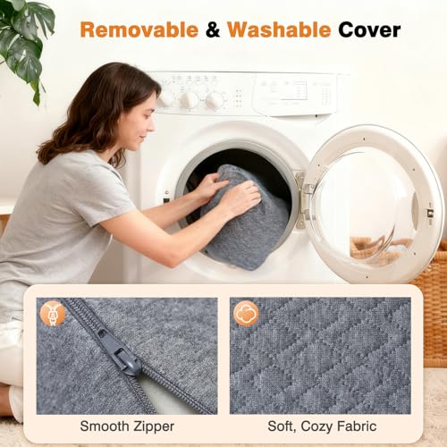 Image of Vekkia 34 inch Extra-Long Wedge Pillow, Back & Arm Support, Bed Wedge Pillow for Sleeping After Surgery, Acid Reflux, Snoring Relief, Removable Washable Cover & Double Side Pockets, 5.5 inch Height, Gray