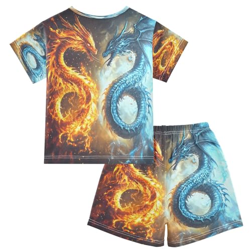 ALAZA Funny Dragon Fire Water Pajamas Set Short Sleeve Cotton Sleepwear Summer Pjs 2 Piece 5-14Y2