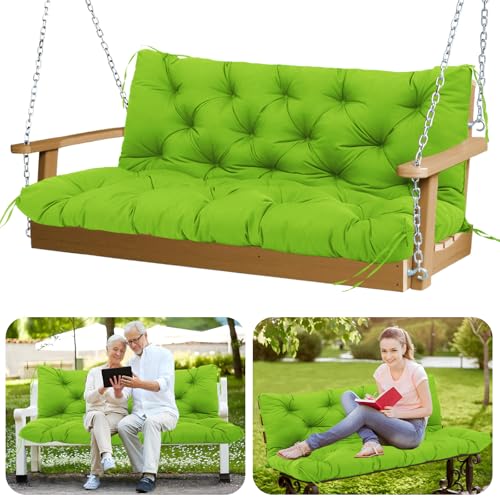 Image of Premium Outdoor Swing Cushions 70x40 inch Waterproof Porch Swing Cushions 2-3 Seater Replacement with Backrest and Ties Swing Cushion for Outdoor Furniture Patio Porch Backyard Garden (Green)