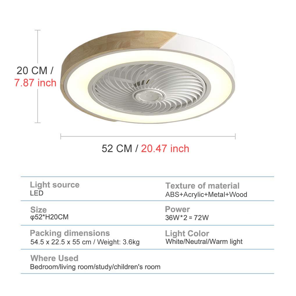LANMOU Ventilatore da Soffitto con Lampada, 72W Lampadario Dimmerabile Ventilatore Silenzioso con Telecomando/APP, Timer, 3 Velocità del Vento e 3 Temperatura di Colore, Ø52cm, Round, Bianca