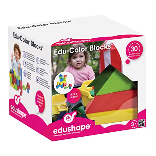 Edushape Soft Baby Blocks, 30 Pieces - Vibrant Multi-Colored Stacking Blocks For Building & Learning - Educational Play Soft Blocks For Babies 6-12 Months, Toddlers, & Kids #TOP1