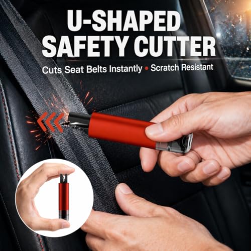 Image of 2-in-1 Window Breaker Seatbelt Cutter, Underwater Glass Breaker Window Punch with Tungsten Tip, Safety Kit Emergency Escape Tool with Test Glasses for Vehicle Accidents (Red & Black & Grey)