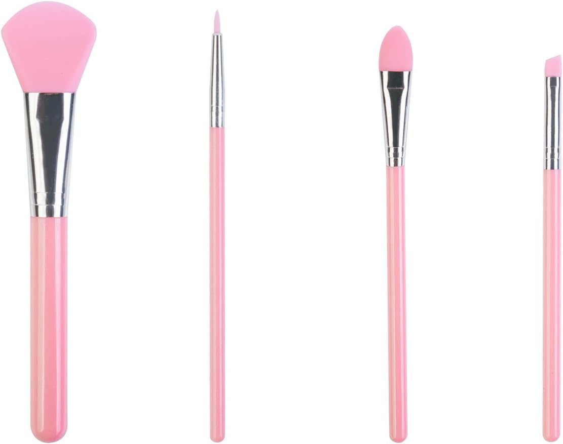 LORMAY 4-Piece Silicone Makeup Brushes for Face Care, Eyeliner, Eyebrow, Eye Shadow,and Lip Cosmetic Brushes (Pink)