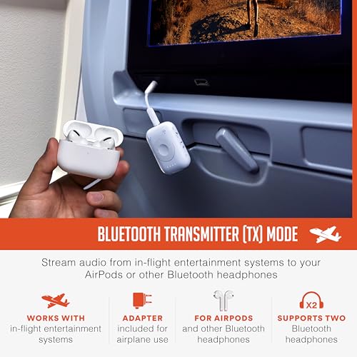 Image of MEE audio Connect Air Pro Bluetooth Wireless Audio Transmitter & Receiver for AirPods or Bluetooth Headphones, 2-in-1 Adapter with Detachable Cable 3.5mm Aux Audio Jack for Airplanes, Auto, Gym, White
