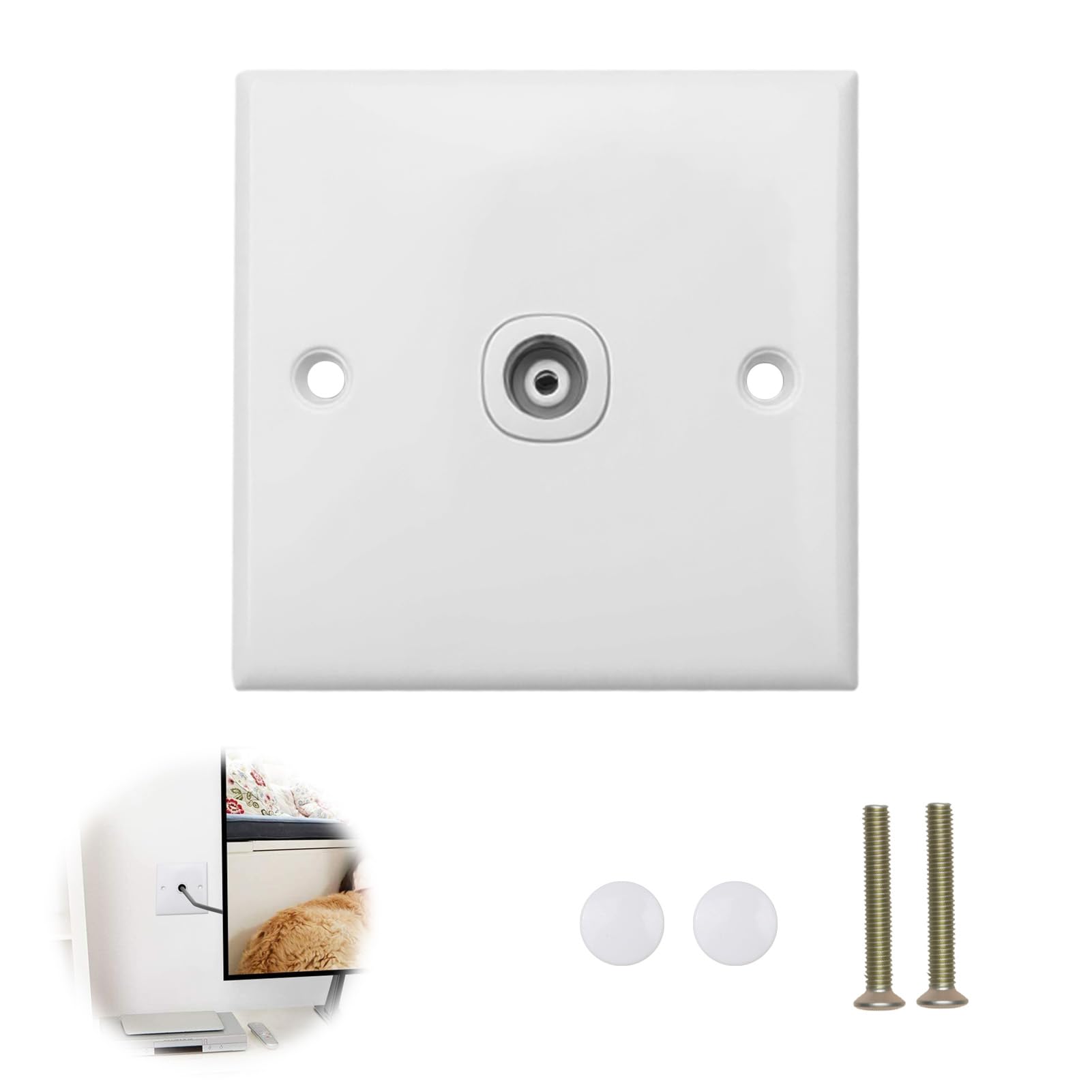 TV Aerial Socket Coaxial Wall Faceplate, Single Coax Outlet for TV and FM Radio Signal Standard White Wall Plate with Mounting Screws Flame Retardant Home Media Connection