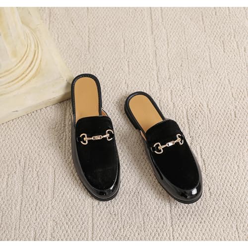 Image of FLQL Men's Leather Scuff Slippers Velvet Slip On Loafers Fashion Backless Mule Clogs Anti-Slip Sandals Slides for Men and Women Designer Size 7-13