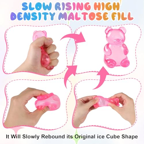 2Pcs Gummy Bear Squishy, Stress Bear Squishy Relief Squeeze Balls for Adults, Valentines Day Birthday Gifts Party (Pink + Blue) - Image 4