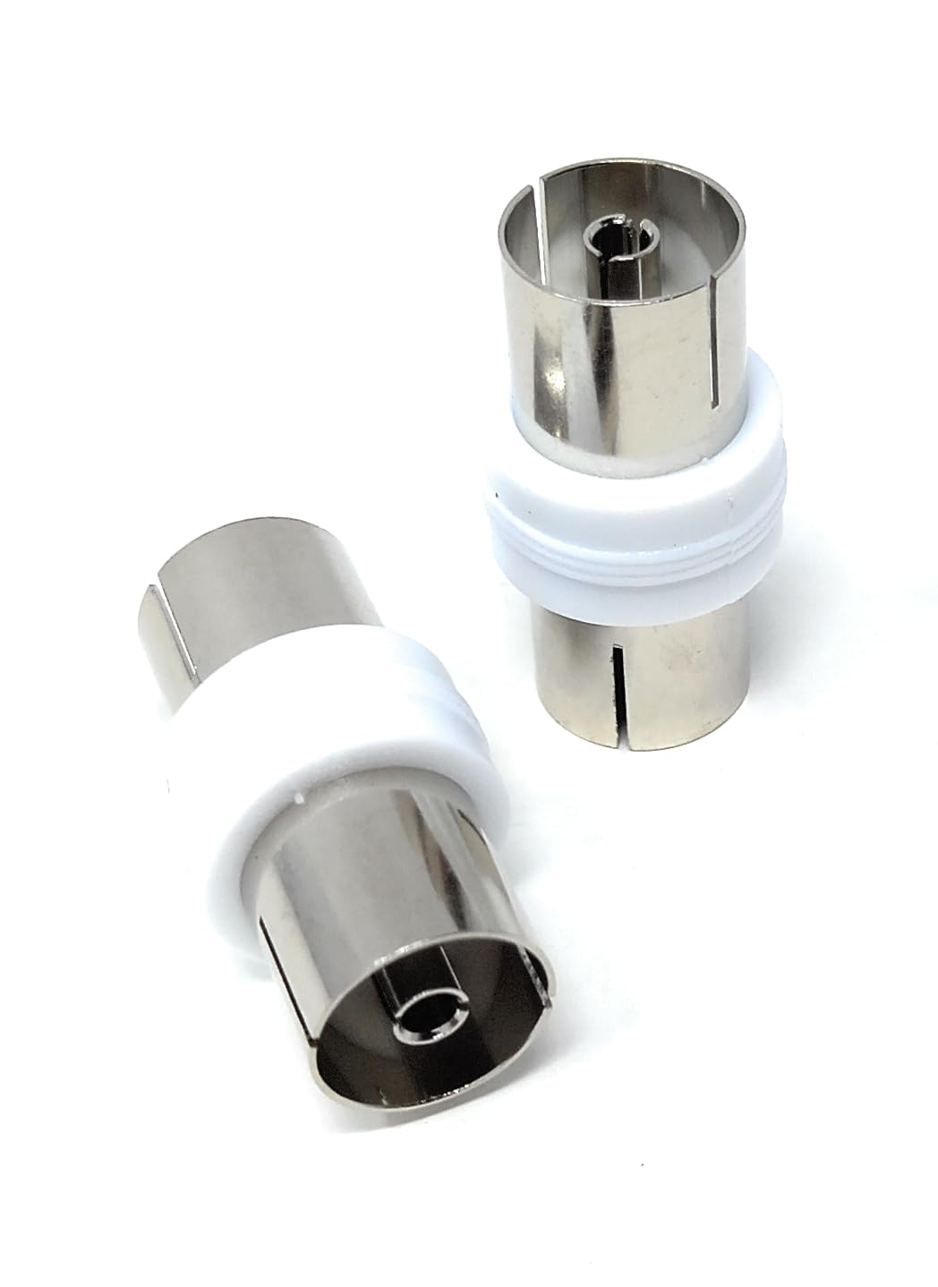 DRUT 2pcs. TV Aerial RF Lead Coupler Female to Female Socket Coaxial Connector, Coaxial Cable Adapter, Gender Changer (White Nickel) - Image 2
