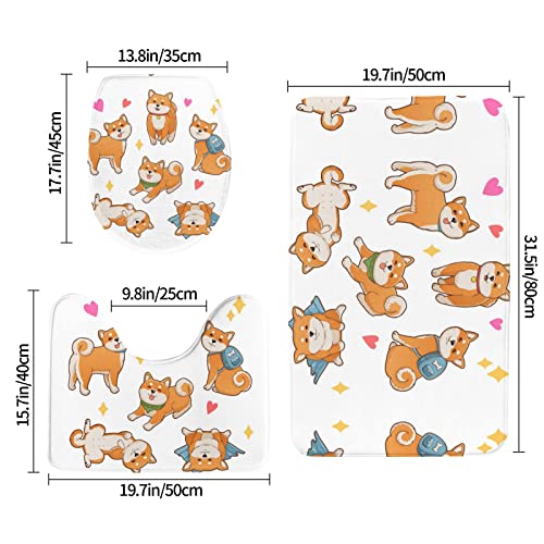 Cute Shiba Inu Dog Print Rug Mats Pads Badematte Badteppich Set 3 Stück + Konturteppich + Toilettendeckelbezug – Bild 4