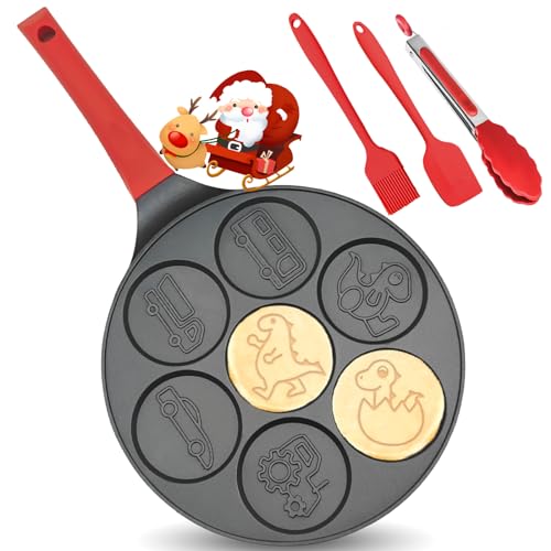 Image of Dinosaur 7-Cup Egg Pan Omelet Pans Pancake Pan for Kids Nonstick Egg Cooker, Dino Cars Trucks Omelette Crepe Pancake Maker, Black