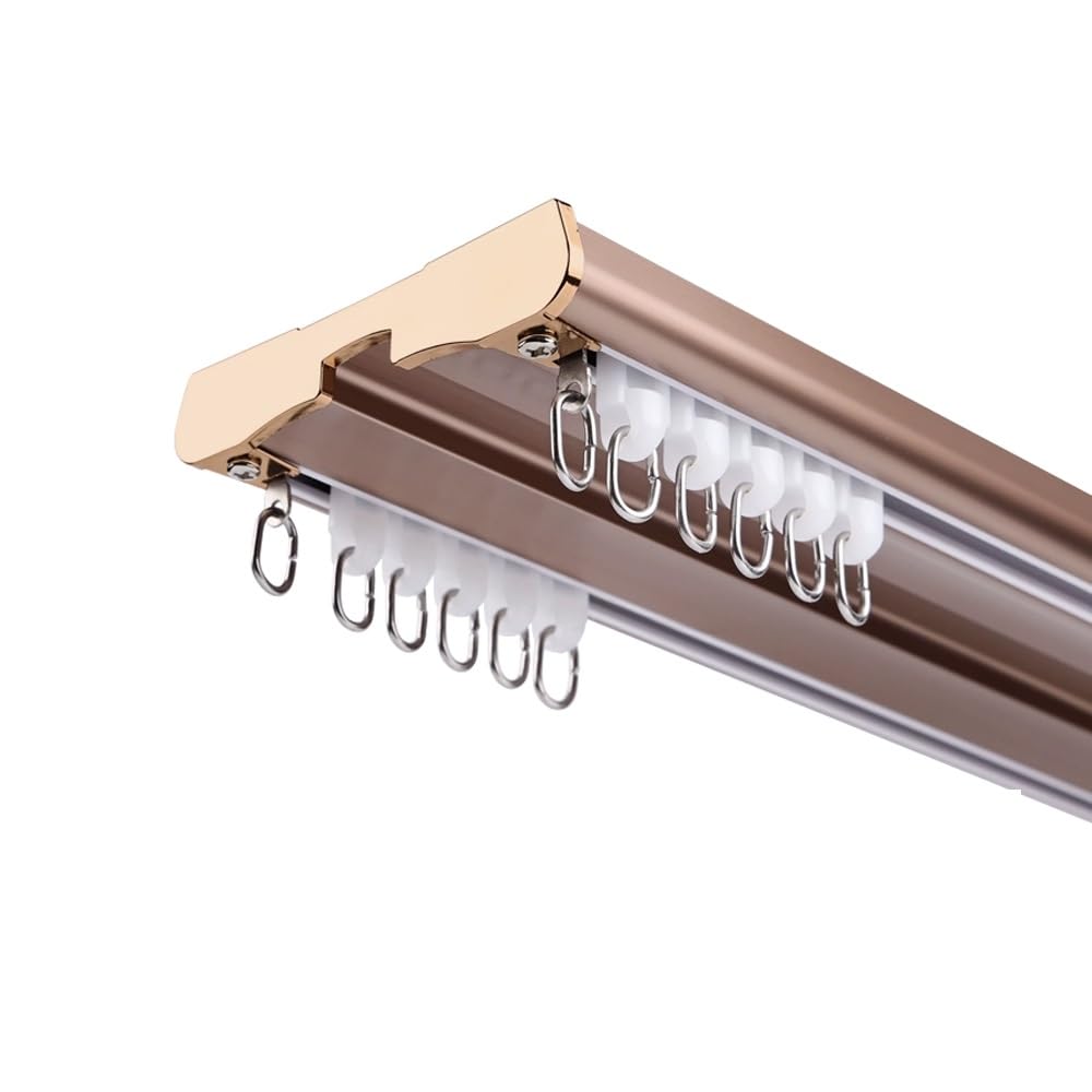 Wytrzymały system szyn do zasłon sufitowych – dwurzędowy aluminiowy przesuwny Ra do przegród pokojowych, cicha praca, 210 cm, eleganckie złote wykończenie