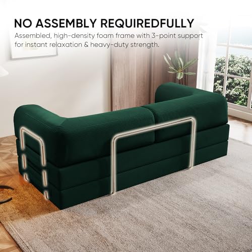 Image of Modular Sectional Sofa Couches L-Shape Couch 3 Seat Modular Sofa Memory Foam Sectional Couches for Living Room (Green, 79 inch+SofaBed)