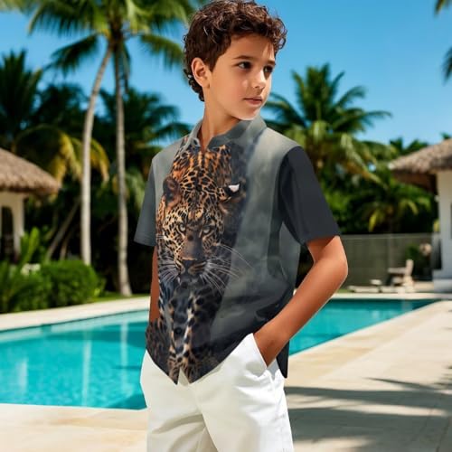 WELLFLYHOM Hawaiian Button Down Shirt for Boys 1-16 Summer Graphic Kids Short Sleeve Top for Travel Beach3