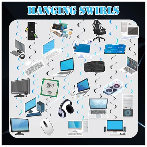 Image of 24 Pcs Computer Hanging Swirls Decorations Computer Party Decorations Ceiling Hanging Streamers for Computer Birthday Party Supplies Office Party