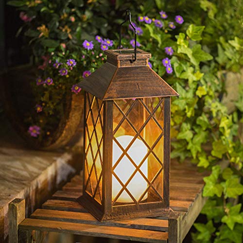 [Set of 2] TAKE ME Solar Lantern,Outdoor Garden Hanging Lantern-Waterproof LED Flickering Flameless Candle Mission Lights for Table,Outdoor,Party