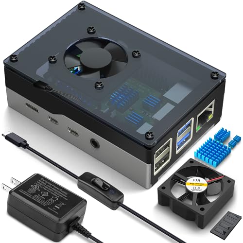 Miuzei Case for Raspberry Pi 4 with Fan 35mm, 5V 3A Power Supply, 4 pcs Heatsinks for Raspberry Pi 4 Model B 8gb / 4gb / 2gb
