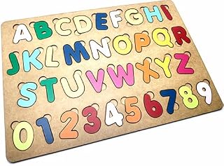 Brinquedo Educativo Pedagógico em Madeira Alfabeto Letras e Números Coloridos Tabuleiro de 41cmx29cm - Mega Impress