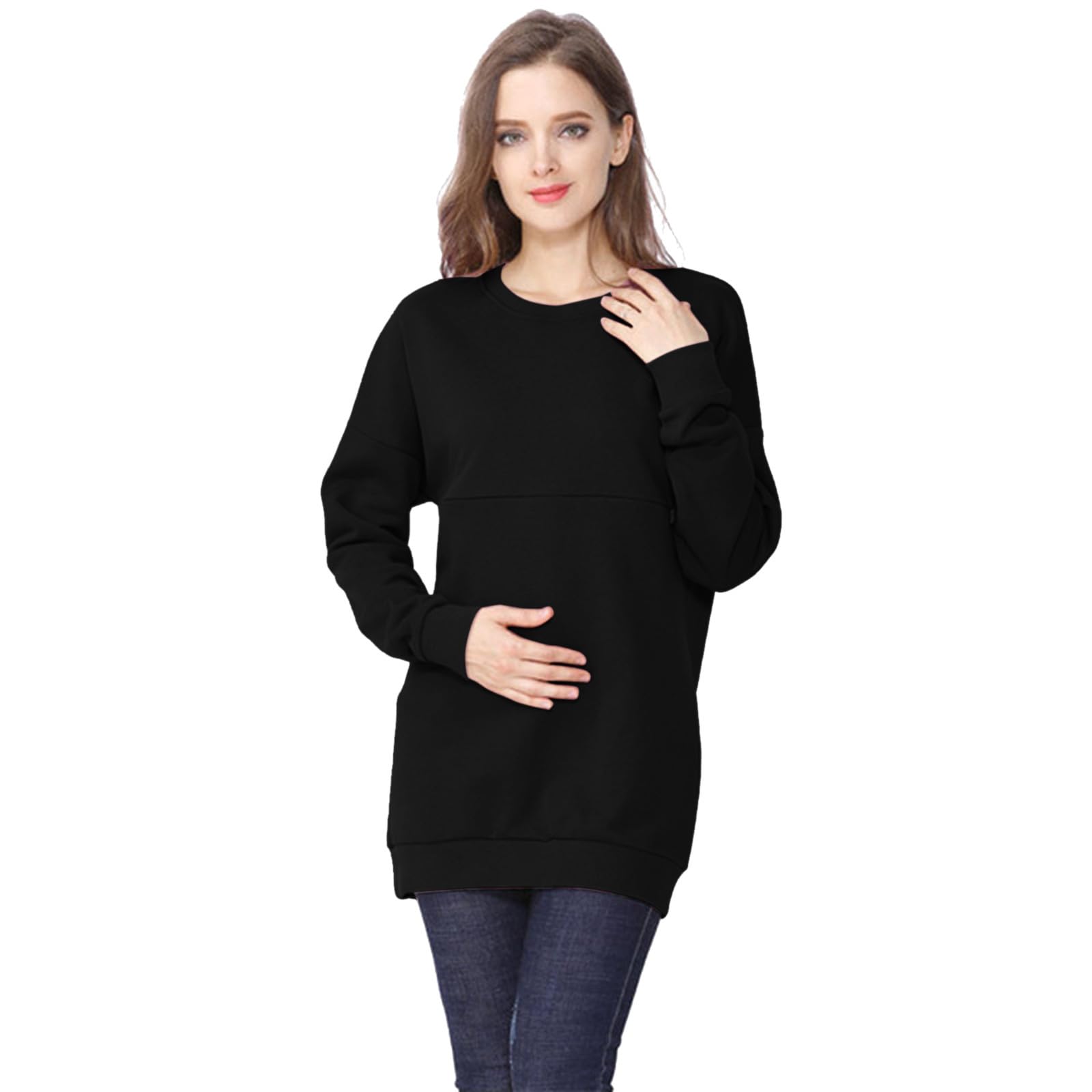 Generisch 2026 Top de Maternidad para Mujer con Dobladillo Sucio Normal Casual Manga Larga con Cremallera Camiseta con Capucha Lactancia