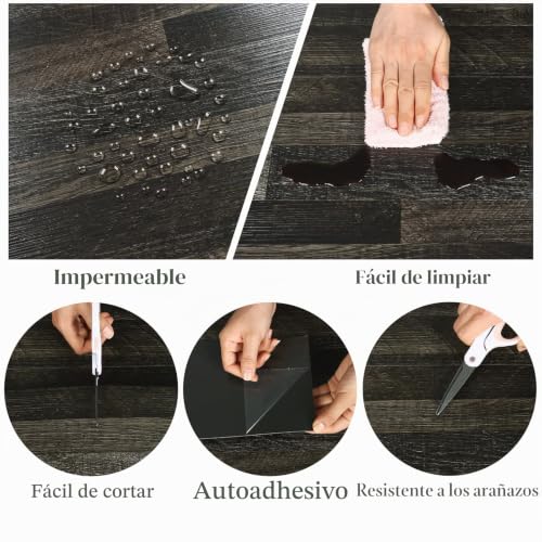 Miniatura 8 de Varypaper Suelos De Vinilo Adhesivos Para Suelos Oscuro 90cmx15cm 20 Piezas Baldosas Adhesivas Suelo Vinilo Suelo Autoadhesivo Cocina Parquet Laminado Para Suelo Losetas Autoadhesivas Salon Escalera