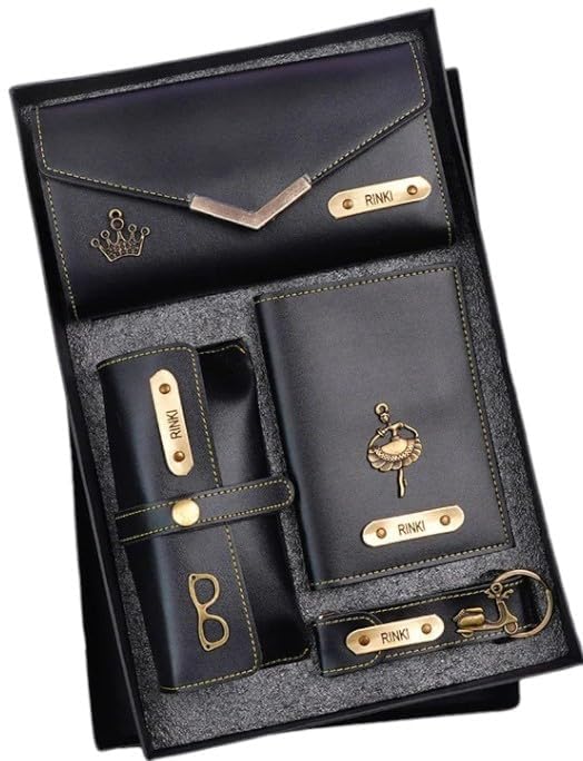 Personalized Passport Cover, Purse, Custom Name Keychains & Sunglasses Box Combo Set (Black)-image-44