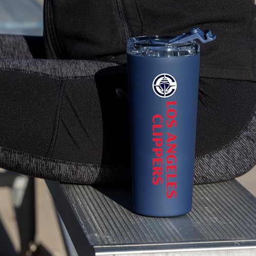 Image of Rico Industries NBA Basketball Los Angeles Clippers Navy 24oz Stainless Steel Tumbler with Lid and Dual Functioning Lid