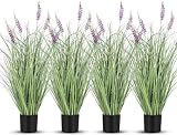 Jexine 4 Pieces Faux Plants Outdoor 3 ft Tall Artificial Lavender Plant Potted Artificial Lavender Faux Greenery Floor Flowers for Housewarming Gift House Garden Bathroom Lobby Outdoor