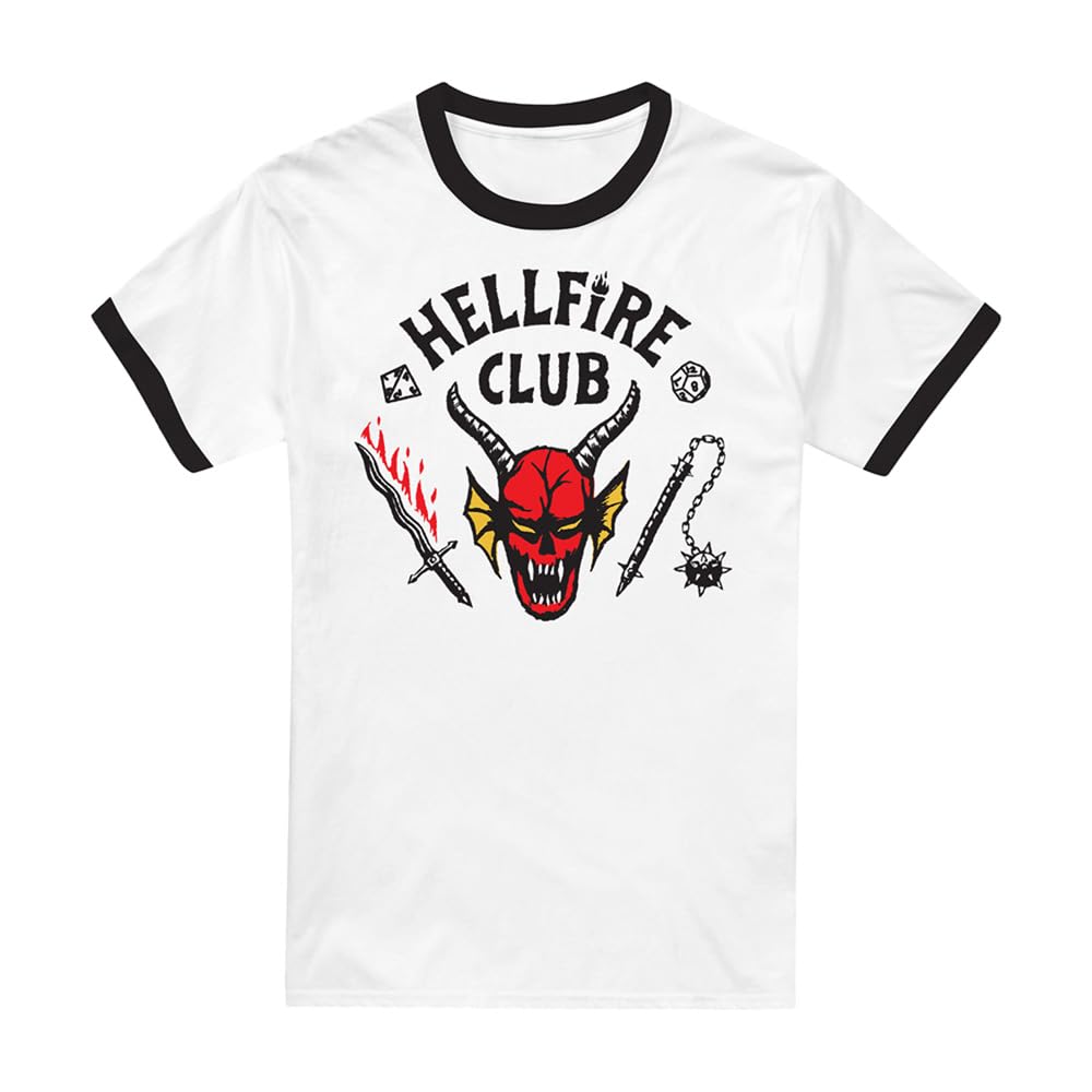 Stranger Things Hellfire Club Ringer Unisex Ringer T Shirt, Black White, Medium