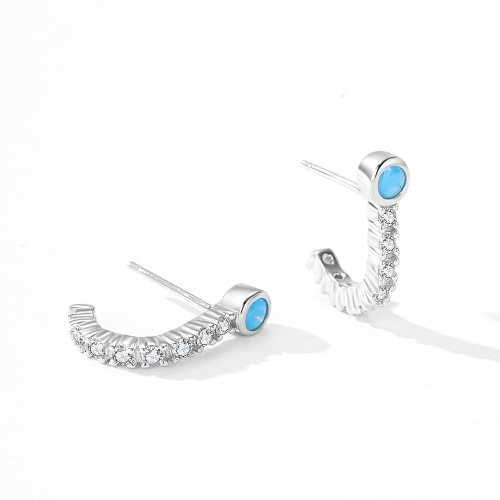 Ohrstecker Ohrringe Weißgold 750 585 375 Echtgold Damen, Ohrringe Damen J Förmig Halbkreis mit Türkis und Moissanite Ohrstecker Echtschmuck für Hochzeit Braut, Weissgold