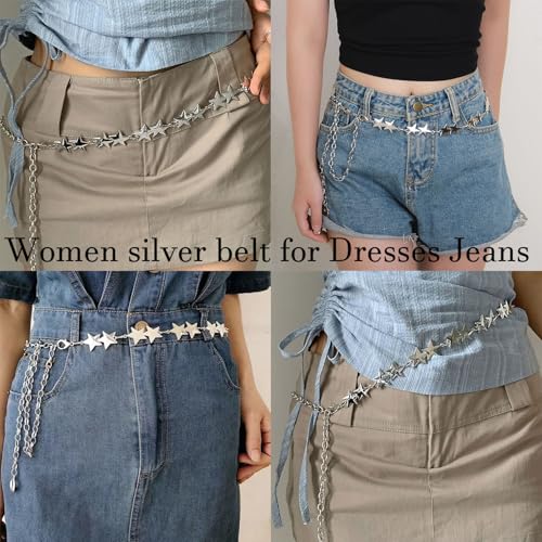 Silver Star Belt for Women Y2K Star Waist Chain Punk Chain Belly Belt Vintage Y2K Aesthetic for Dresses Jeans3