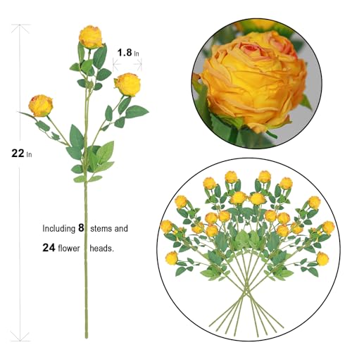 CHIAVE 8pcs 24 Flower Buds Artificial Vintage Roses Fake Silk Rose Flowers with Long Stem for DIY Bouquets Wedding Centerpiece Party Home Kitchen Shorp Decoration-Yellow by CHIAVE - Used condition - Image 2