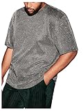 WDIRARA Men's Plus Size Giltter Round Neck T Shirt Short Sleeve Sparkly Party Tee Tops Silver 4XL