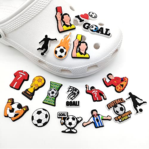 18 Pcs Soccer Shoe Charms Decoration, Non-Repeating Sport Ball Football Goal Football Player Clog Charms Accessories For Kids Boy Girl Adult Men Women Party Favor #TOP4