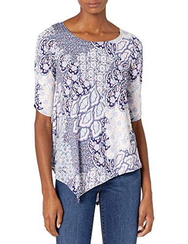Star Vixen Women's Petite Hanky Hem Top, Lavender/Blue Peacock, PXL