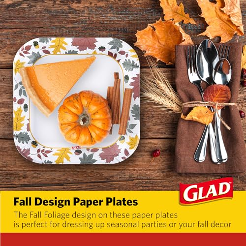 Image of Glad Square Disposable Paper Plates, Falling Foliage, 8.5 Inch, 75 Count