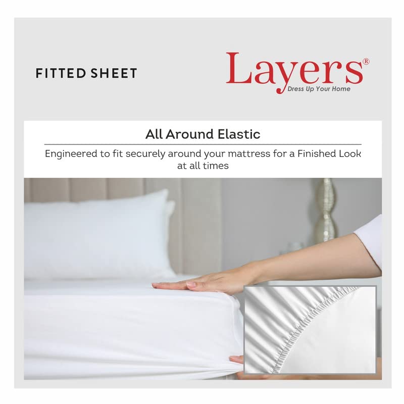 Image of Layers 100% Cotton 144TC Elastic Fitted Bedsheet for Double Bed King Size with 2 Pillow Covers, (Dark Brown, Solid Pattern), All Round Elastic, Moisture Absorbent, Skin Friendly - Be Bold Collection