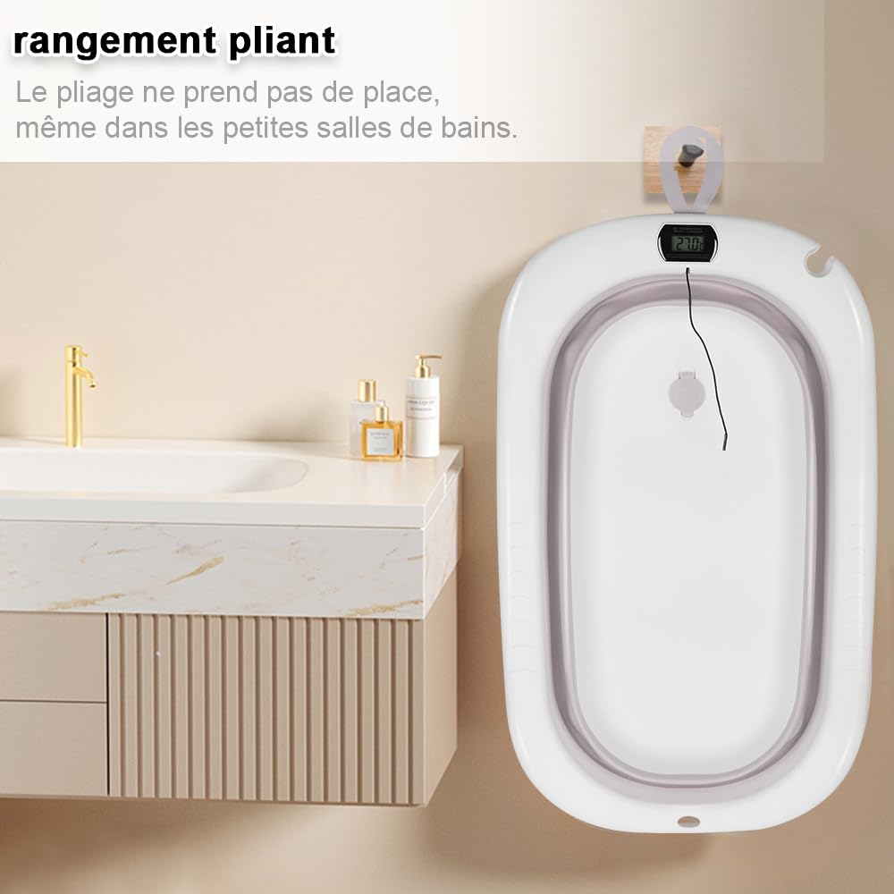Baignoire Pliable Bébé avec Thermomètre à eau 80x50x23 Gris