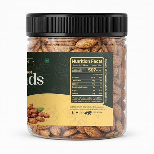Image of LILA DRY FRUITS Flavoured Almonds 1 kg (500g x 2) Black Pepper Flavour Crunchy Roasted Badam Snack | Healthy Snacking Party Munching Spicy Namkeen Dry Fruit Perfect for Gifting