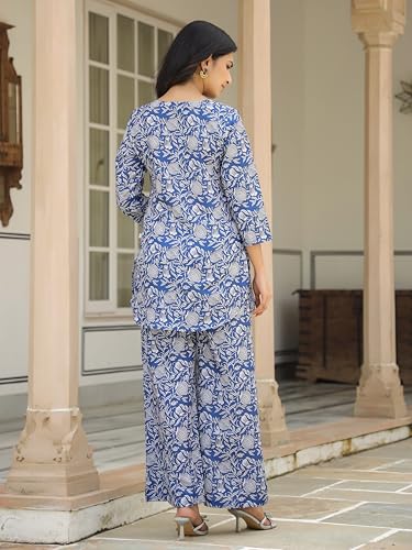 Greciilooks Rayon Printed Classic Women Co-Ord Set (Gl-W2164&Tr1130_Dark Blue