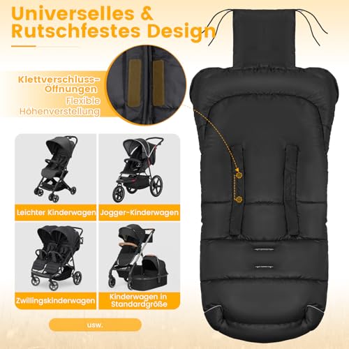 Orzbow Fußsack Kinderwagen Winter, Fußsack Buggy, Reißverschluss, Schwarz – Ansicht 5