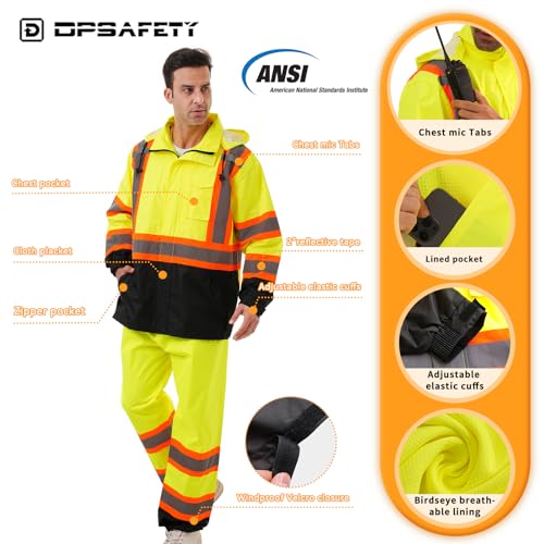 Image of Hi Vis Safety rain Jacket,Reflective Class 3 Rain coat with Inner Mesh Lining and Pockets High Visibility Waterproof work Rain Suits for men&women(Yellow,SM /MD)