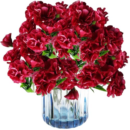 astylishome Fausses fleurs pour l'extérieur Petites plantes artificielles Œillets rouges avec tiges Fausses fleurs pour cadeaux Centre de table Chambre...