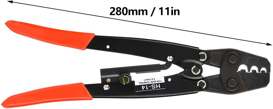 Terminal Crimper, HS-14 Cold Pressed Terminal Crimp Pliers 5.5-14mm² 17-6 AWG Crimper for Bare Terminals,for Crimping Tubular Terminals