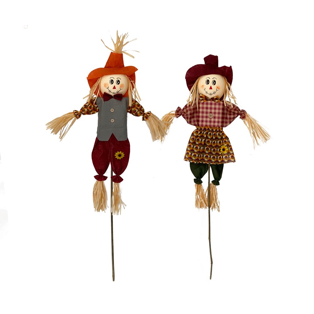 Scarecrow Decorations, 2 Pack Fall Stuffed Scarecrow for Autumn, 140CM Outdoor Harvest Decoration for Thanksgiving Halloween Decors for Yard Garden Home School, Porch Decor for Outside, Red