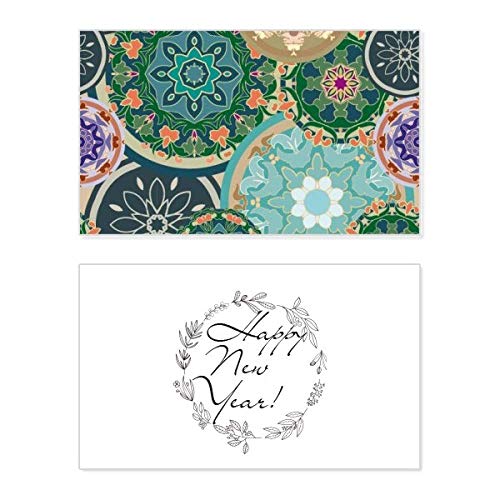 Tarjeta conmemorativa de Año Nuevo con diseño artístico de tela circular colorida para regalar