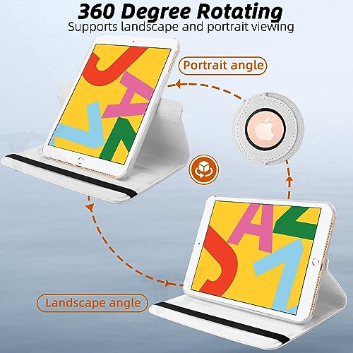 Image of TGK Rotating Cover for iPad 7th Gen 10.2 inch (2019) White 360 Degree Leather Stand Case
