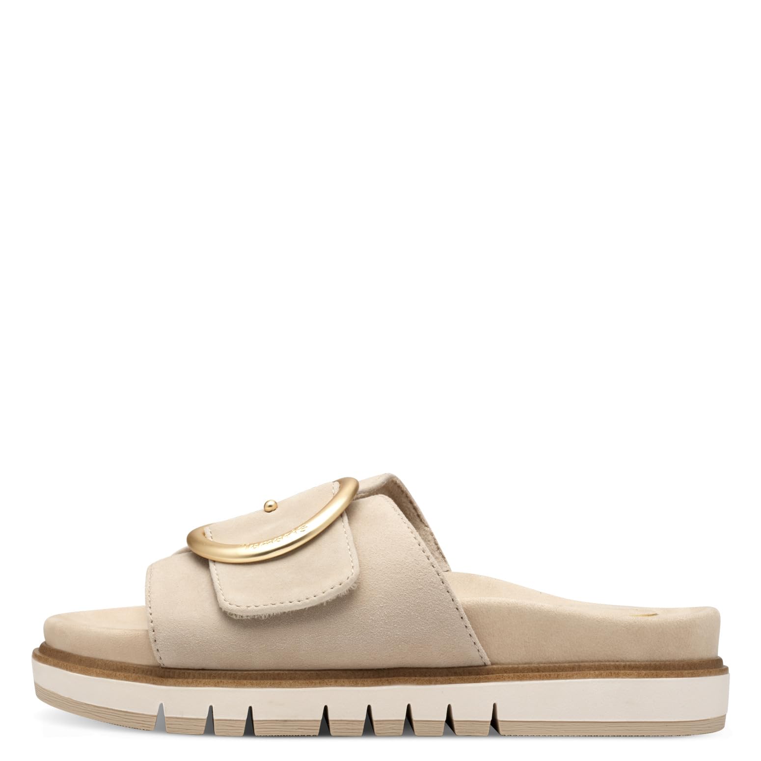 Tamaris Damen Wide Fit Pantoletten flach mit Klettverschluss und Schnalle