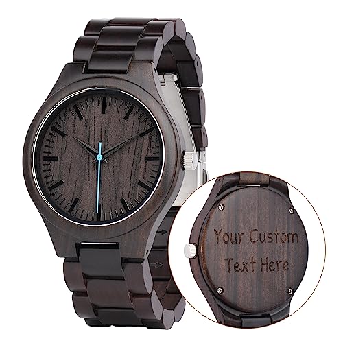 Product Image of the LMWOOD Wood Watch for Men Custom Engraved Ebony Wooden Watch Anniversary Birthday Watch for Husband Boyfriend Groomsman