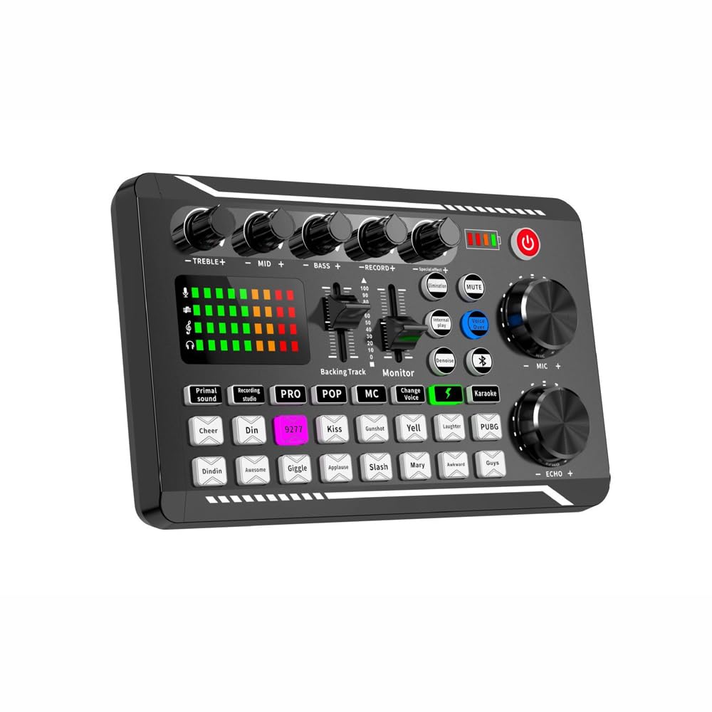 VOANZO Sound Effects Board Bluetooth Compatible Sound Card with Multiple Sound Effects Live Sound Card DJ Mixer Interface for Streaming Podcasts and Gaming