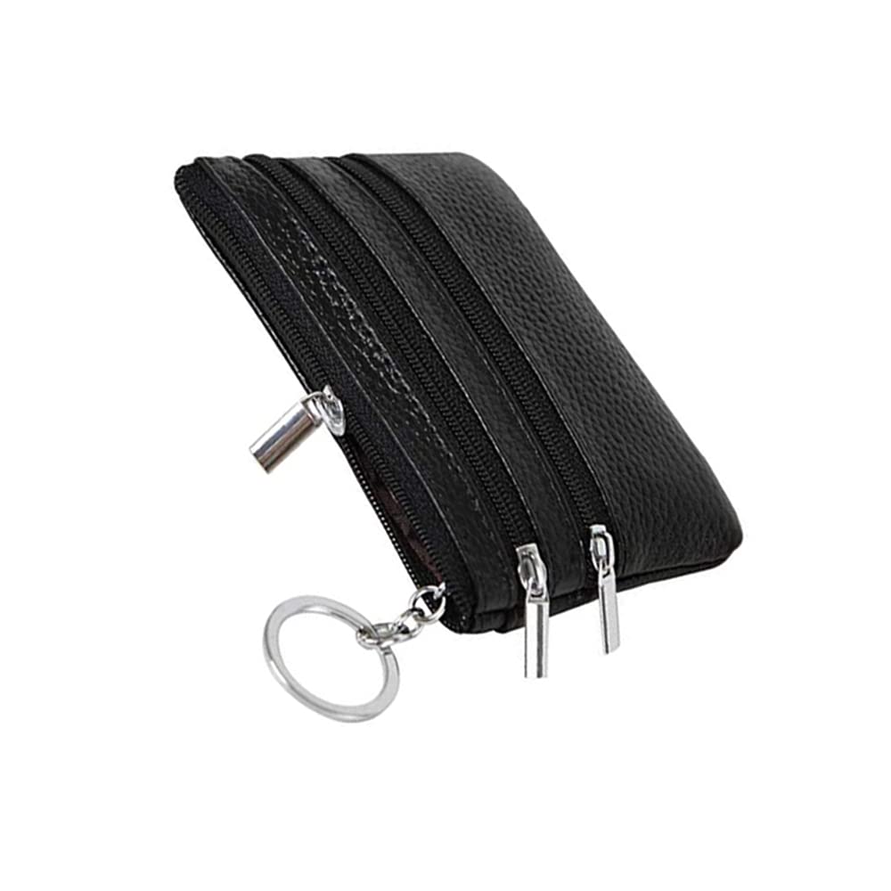 Women's Genuine Leather Zipper Coin Purse Mini Pouch Bag Credit Card Holder Wallet with Key Ring Keychain
