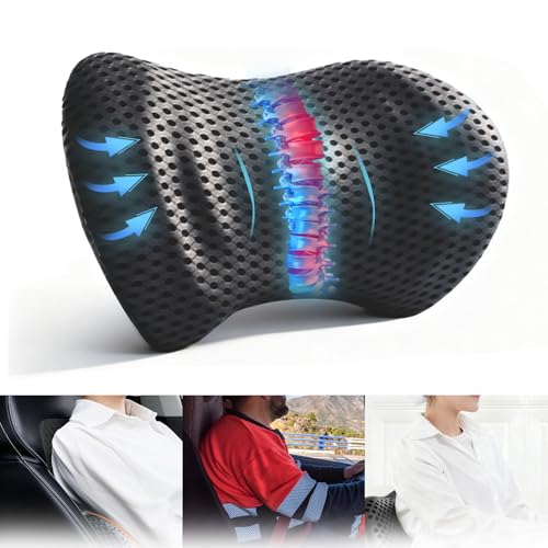 Lumbar Support Cushion, Back Support for Office Chair, Memory Foam Lumbar Support Pillow for Car, Ergonomic Streamline Car Seat, Pain Relief Back Support Pillow for Traveling, Resting, Sleeping